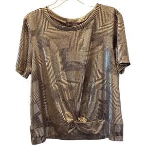 Luxology Metallic Gold Short Sleeve Top Womens Size XL